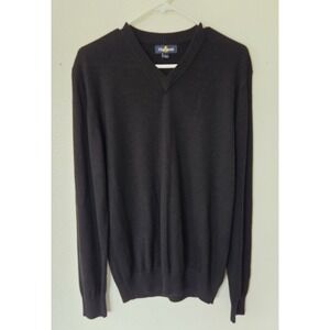 Oleg Cassini Men's V Neck Black Silk and Cotton Lightweight Sweater Size Large